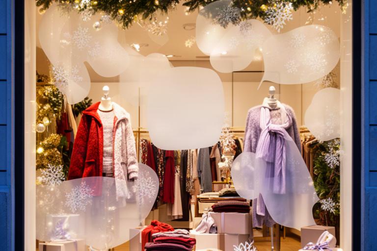 Vetrina di boutique decorata per il Natale con adesivi rimovibili e messaggio promozionale